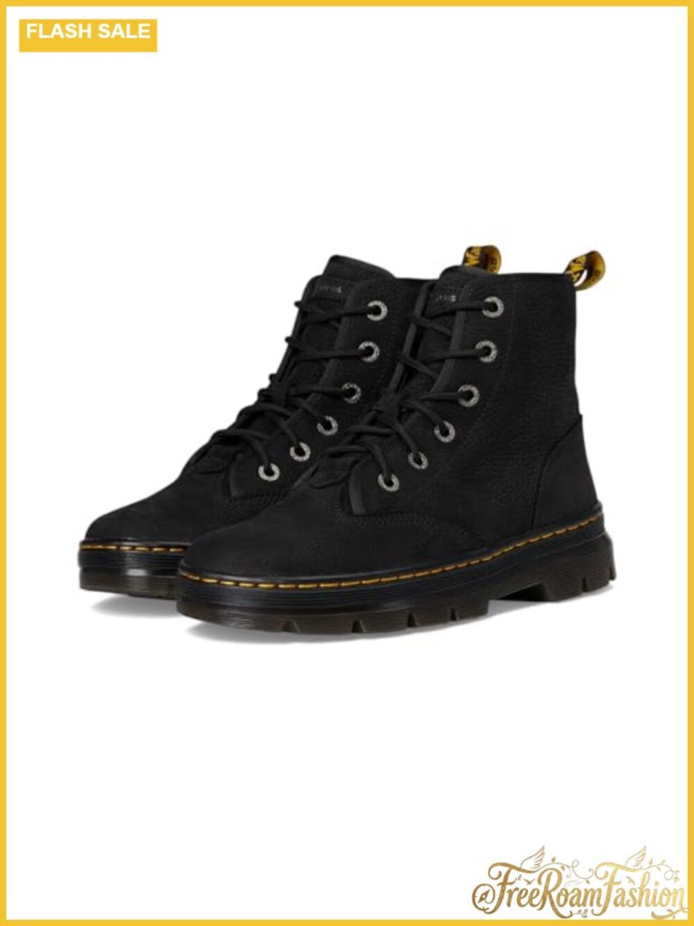 Dr. Martens Combs II 6 Eye Lace Up Ankle Combat Boot Leather Womens
